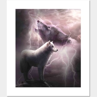 Lightning Wolf Howling At The Moon Posters and Art